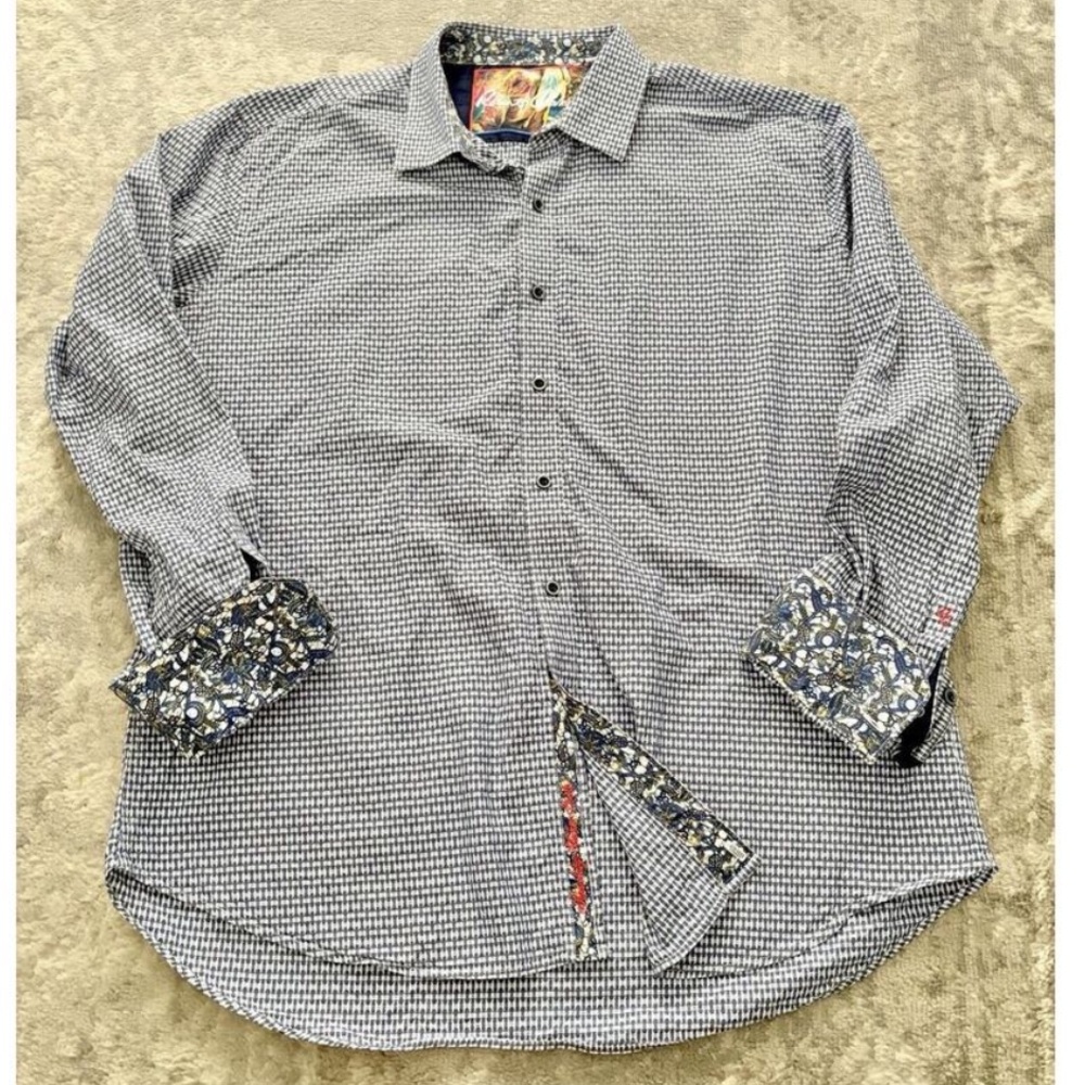 Robert Graham Mens Designer Shirt Blue Flip Cuff Classic Fit Button Up Size 2XL